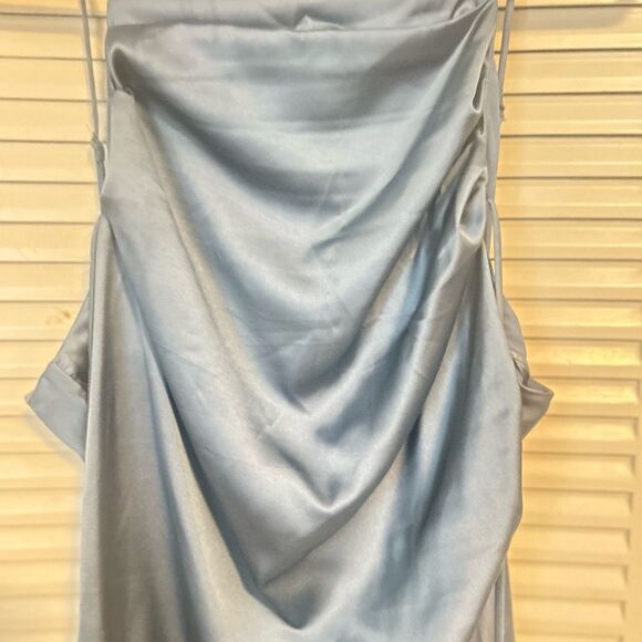 ASTRD halter satin MAXI  Elegant Blue Evening Dress size XL - Picture 5 of 7
